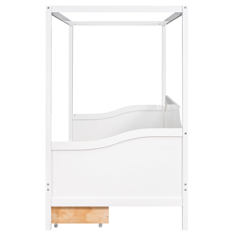 Twin Size Wooden Canopy Daybed with 3 in 1 Storage Drawers,White