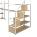 Twin Size Loft Bed With Built In Desk, Staircase Storage & 4 Tier Shelves - White