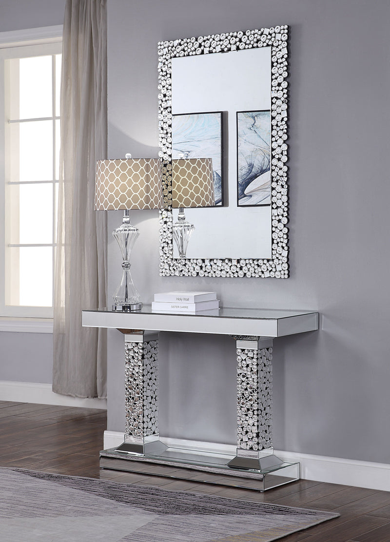 Lachina - Glam Mirrored Faux Gems Console Table - Silver