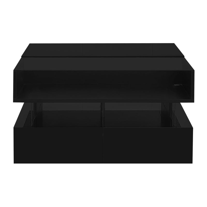 Lift Top Coffee Table With 2 Drawers, Hidden Space And LED Lights For Living Room
