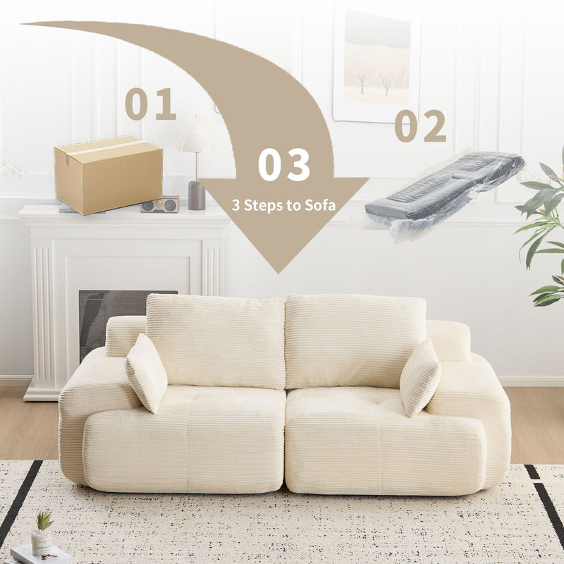 Compressed Sofa, 2 Seater Large Sectional Couches For Living Room - Beige