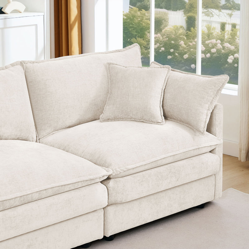 Modular Sectional Sofa Set With Movable Ottoman - Beige