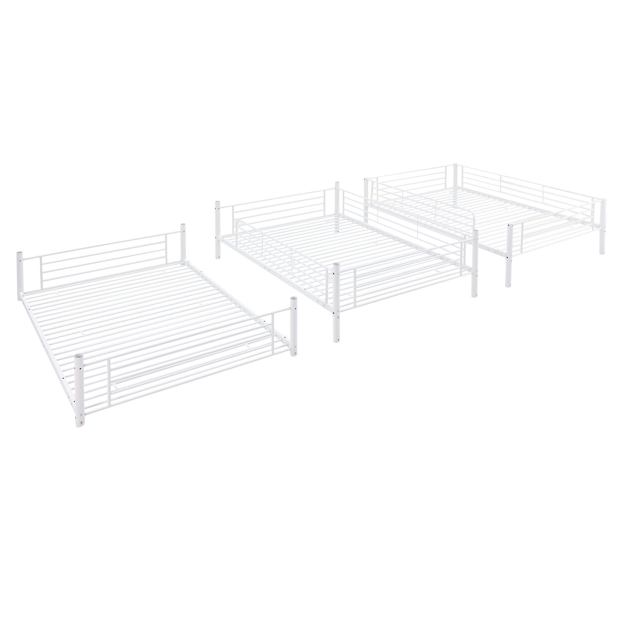 Full-Full-Full Metal  Triple Bed  with Built-in Ladder, Divided into Three Separate Beds,White(OLD SKU:LP000297AAK) - Atlantic Fine Furniture Melbourne FL