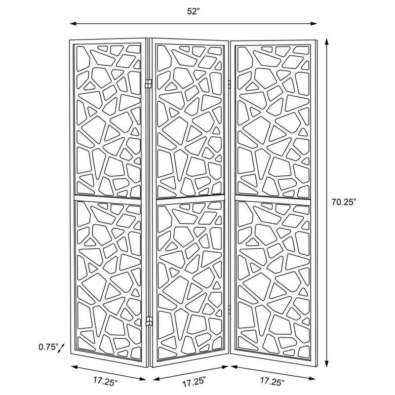 Nailan - 3-Panel Room Divider Folding Screen Open Mosaic - Black