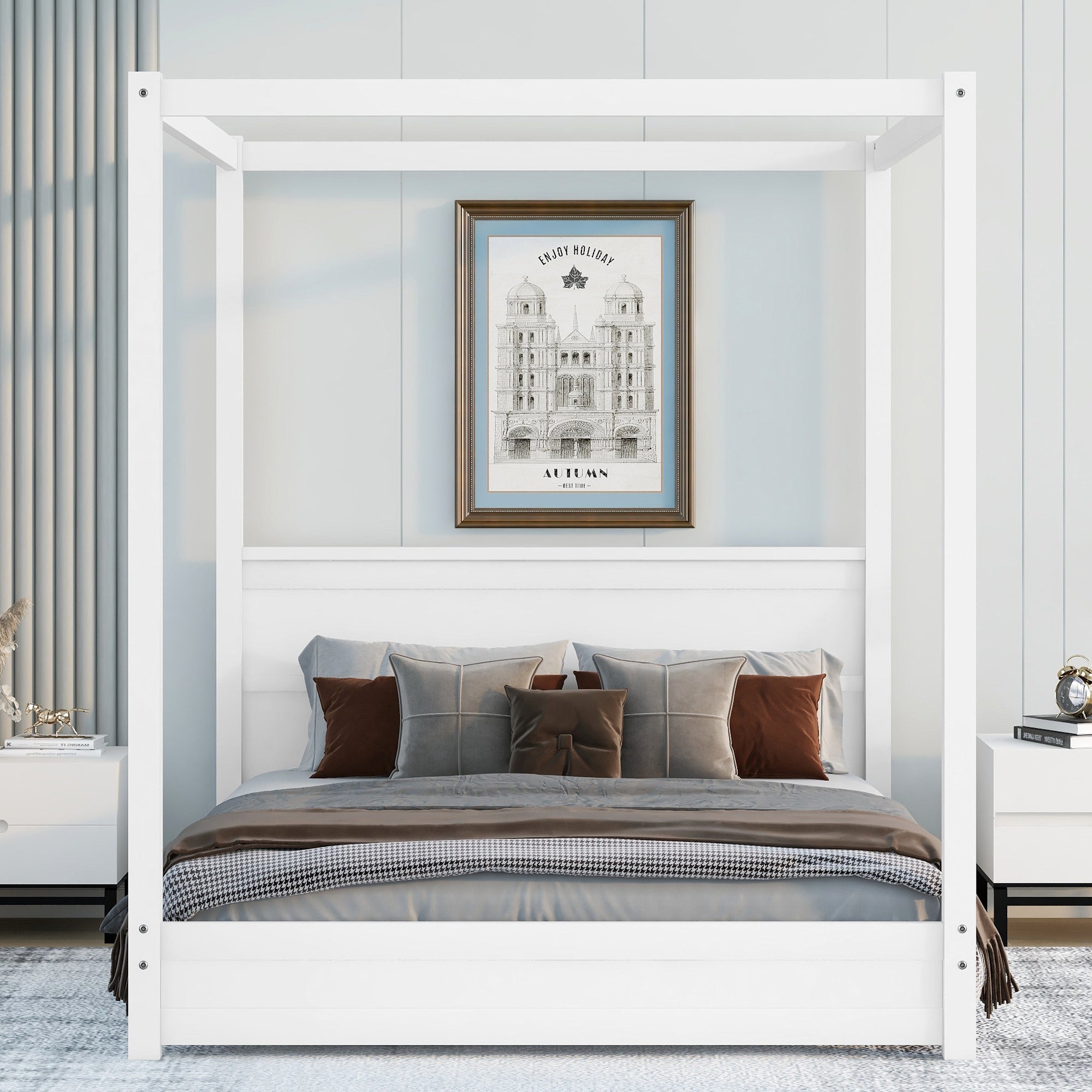 Queen Size Canopy Platform Bed with Headboard and Support Legs,White - Atlantic Fine Furniture Melbourne FL
