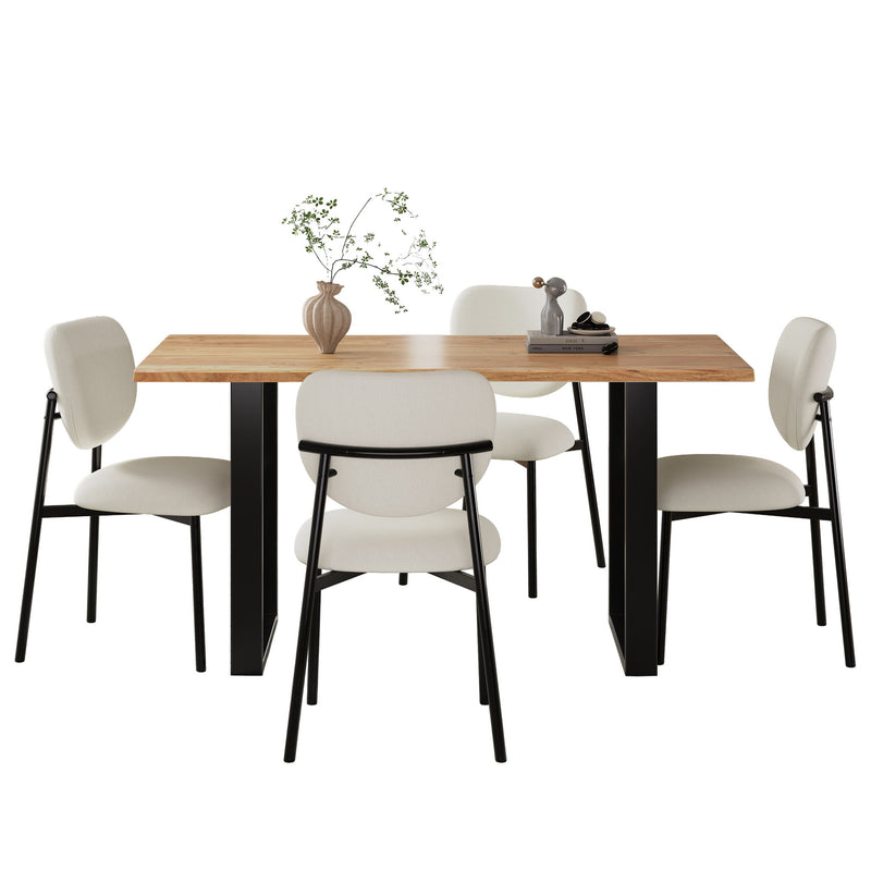Mid Century 5 Piece Dining Set With Upholstered Dining Chairs And Metal Legs, Solid Wood Top Metal Base Dining Table - Beige / Black