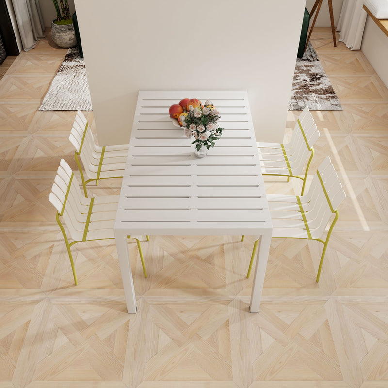 4 Piece Set Of Modern Color Block Designed Single Chairs, UV Resistant And Rust Proof - Grain Yellow / White