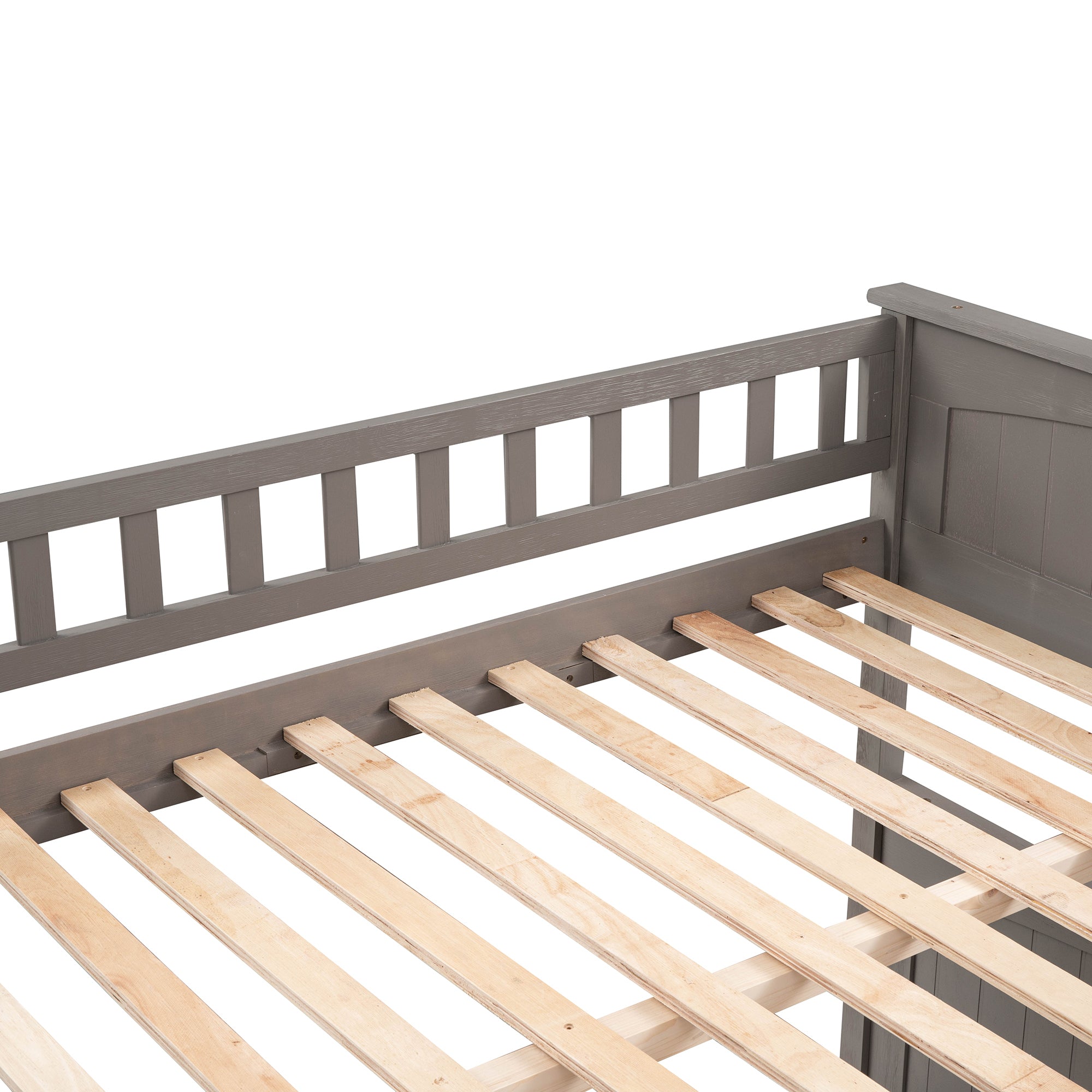 Full Over Full Bunk Bed with Twin Size Trundle, Pine Wood Bunk Bed with Guardrails, Brushed Gray(Old SKU：LP000044AAN)