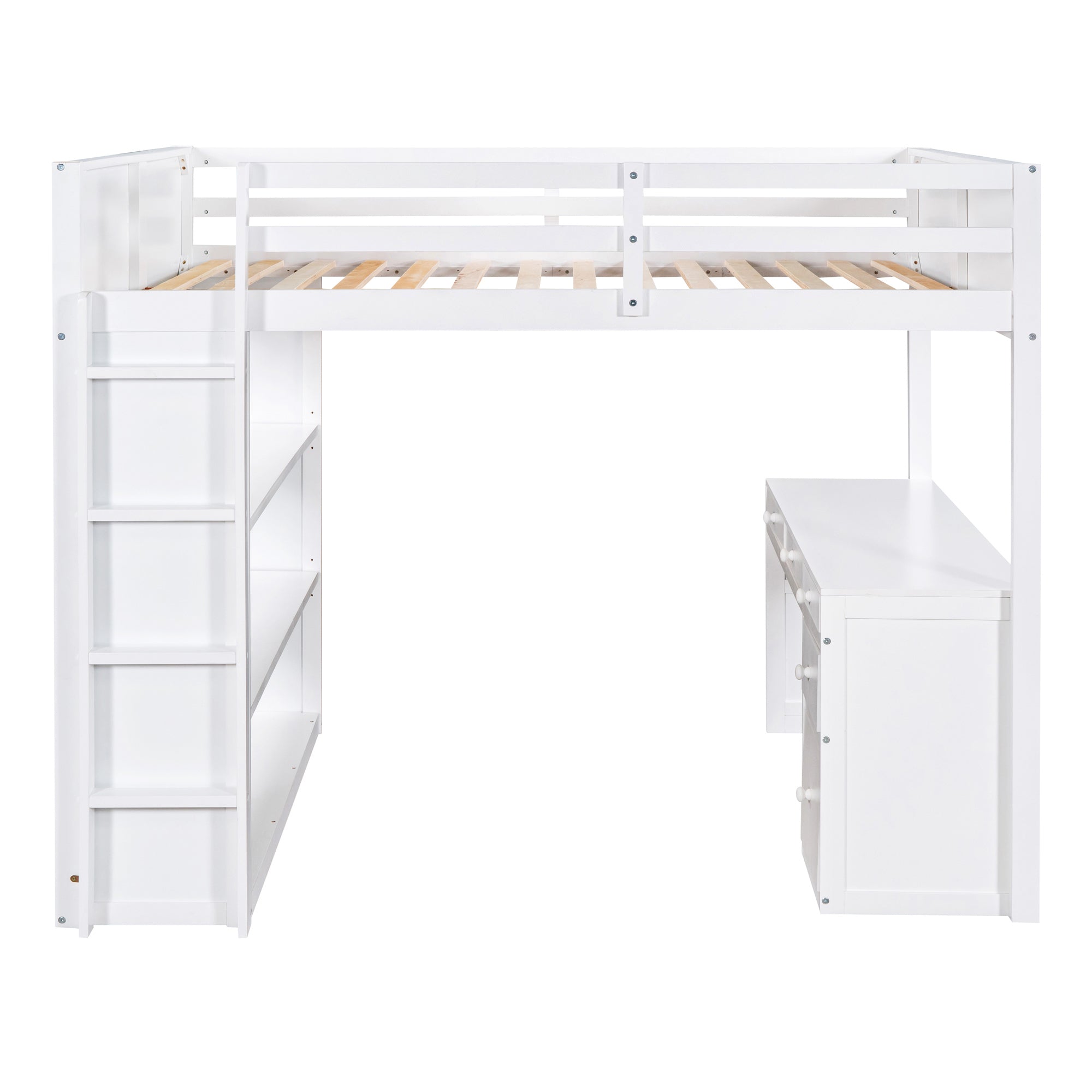 Full Size Loft Bed with Ladder, Shelves, and Desk, White - Atlantic Fine Furniture Melbourne FL