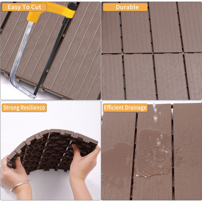 Plastic Interlocking Deck Tiles, Patio Flooring Outdoor Waterproof All Weather Use