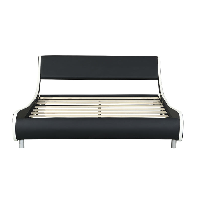 Faux Leather Upholstered Platform Bed Frame, Curve Design, Wood Slat Support, No Box Spring Needed, Easy Assemble, Queen Size, Black and White - Atlantic Fine Furniture Melbourne FL