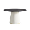 Modern Artificial Stone Round Plywood Base Dining Table, Can Accommodate 6 People, (Not Including Chairs) - Black / Beige
