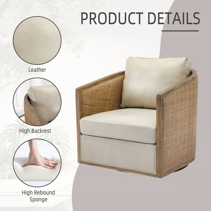 Barrel, Comfy Round Accent Sofa Chair With 360 Degree Swivel, Leisure Arm