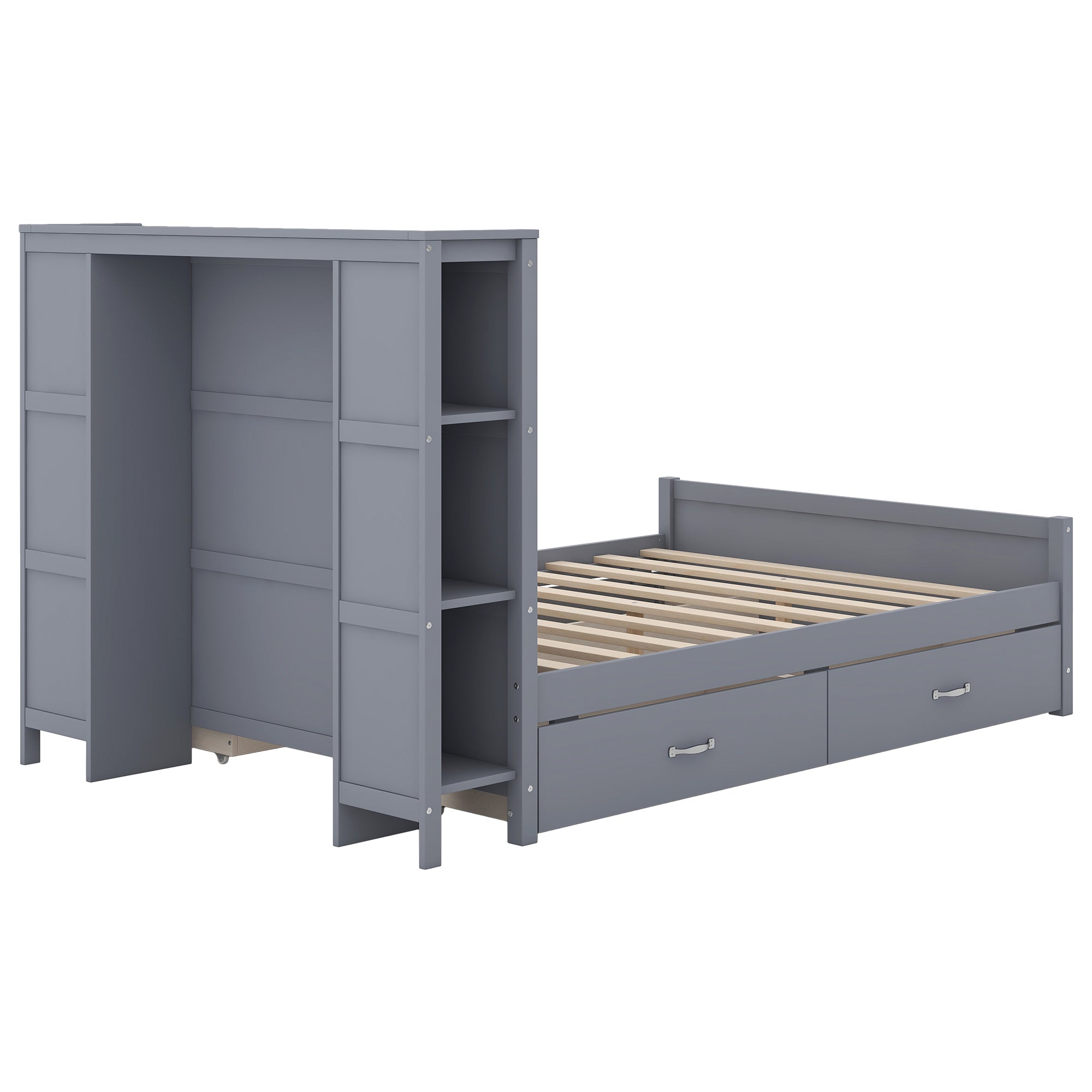 Full Size Platform Bed with Drawers and Storage Shelves, Gray - Atlantic Fine Furniture Melbourne FL