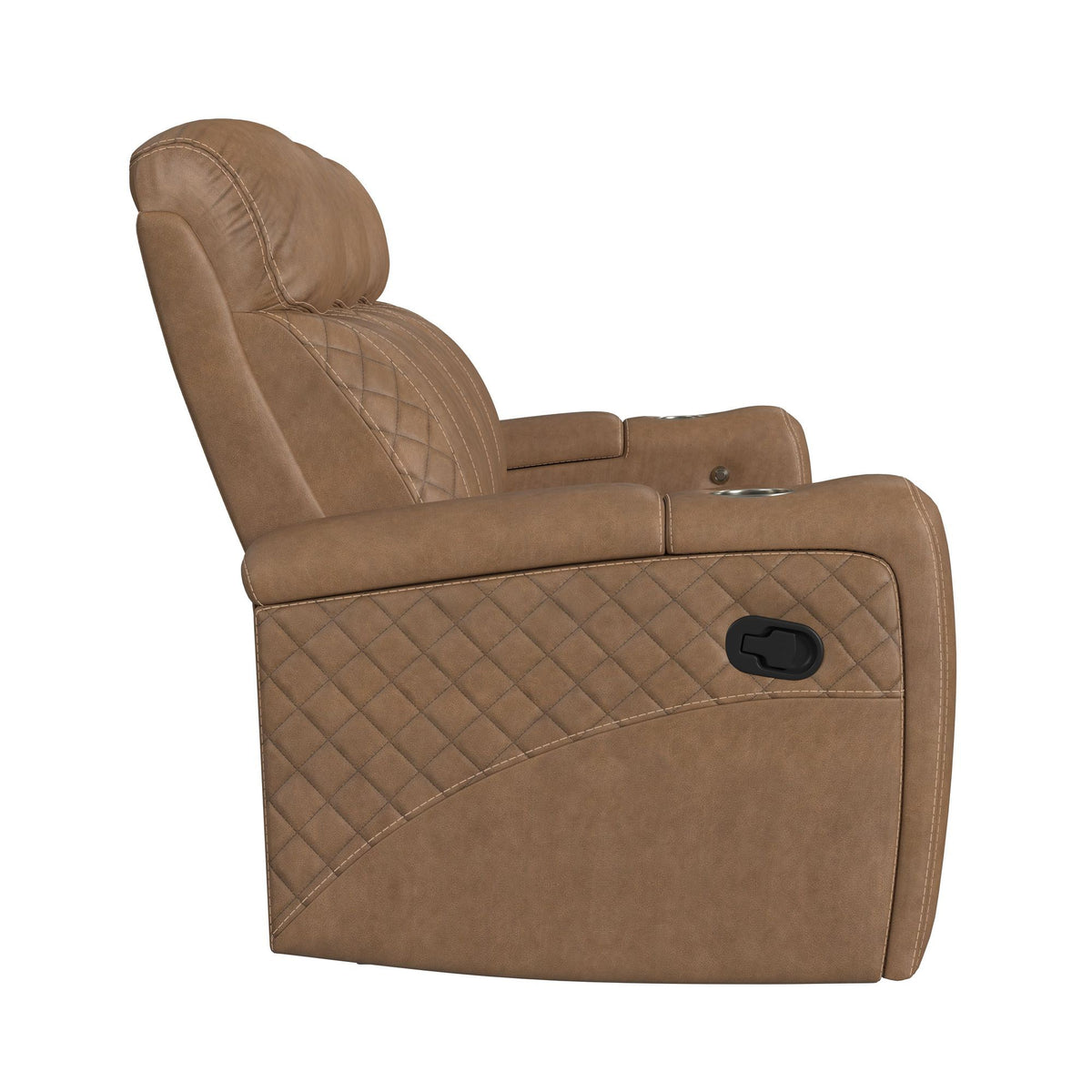 Side Kick Sofa With Ddt, Wireless Charger, Cupholders And White Led Light in Simba Saddle by Elements International, view 7