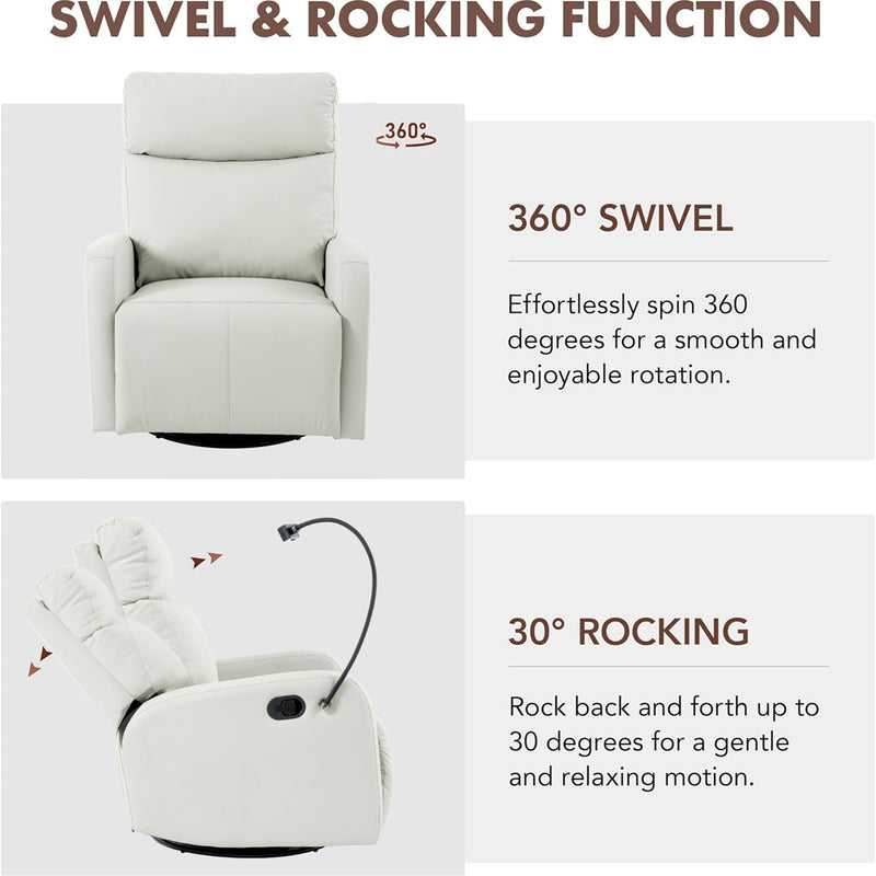 Rocking Recliner Chair, 360 Degree Swivel Nursery Rocking Chair, Glider Chair, Modern Small Rocking Swivel Recliner Chair For Bedroom, Living Room Chair Home Theater Seat, Phone Holder - Light Gray