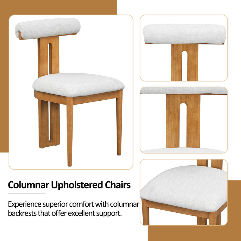 Mid-Century Modern Table Set For 6 Persons With 4 Chairs And Bench, Padded Seats And Backrest
