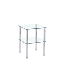 Modern 2 Piece Side Table With Storage Shelf, Tempered Glass, Space Saving Design - Clear