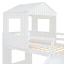 Loft Bunk Bed With Playhouse, Farmhouse, Ladder, Slide And Guardrails