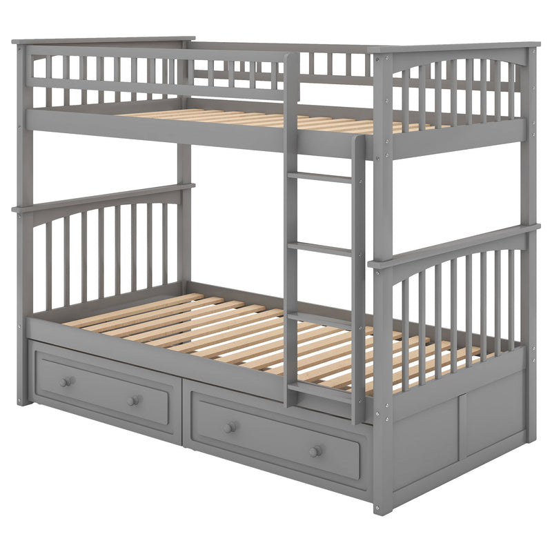 Twin Over Twin Bunk Bed With Drawers, Convertible Beds