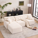 Ly 029B Convertible Chaise Sectional Sofa Full Compression Sponge Modular Couch Cloud 3 Seater Wood Grain Chenille 2 Pillows - Antique White
