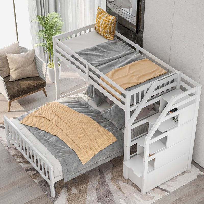 Twin over Full Loft Bed with Staircase,White(OLD SKU:SM000107AAK)