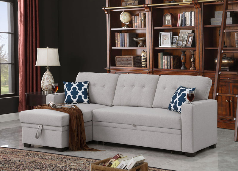 82" Width Sectional With Storage Chaise And Cupholder Armrest