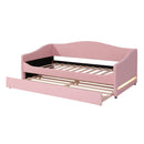 Teddy Fleece Twin Size Upholstered Daybed with Light and Trundle, Pink