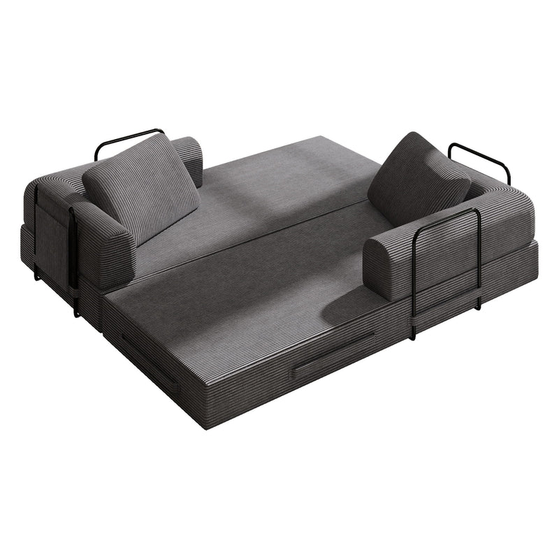 Convertible Sleeper Sofa Bed With Cylindrical Pillow, Fixed Shape Frame