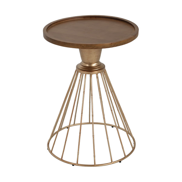 Hollow - Edge Retro Art Pine Side Table With Antique And Natural Color, Iron And Pine Construction - Antique Gold / Natural