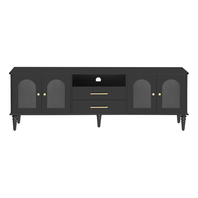 Retro TV Stand With Fluted Glass Doors