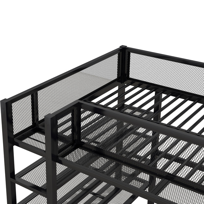 Full Size Metal Loft Bed with 4-Tier Shelves and Storage, Black