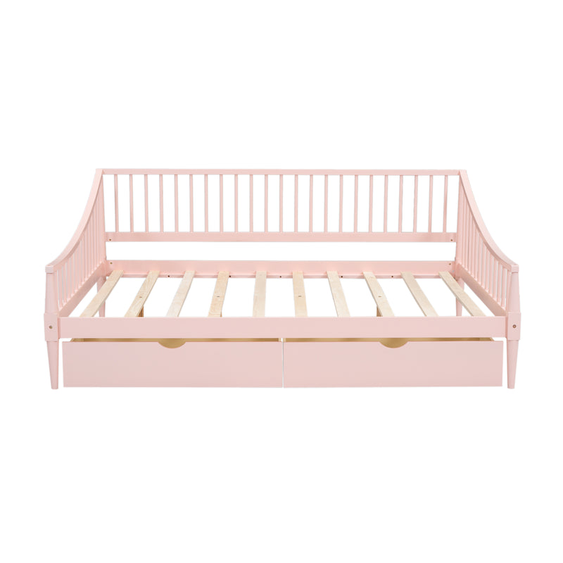 Full Size Daybed with Two Storage Drawers and Support Legs, Pink