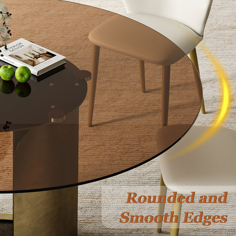 Modern Round Dining Table Set With Glass Top And Steel Legs