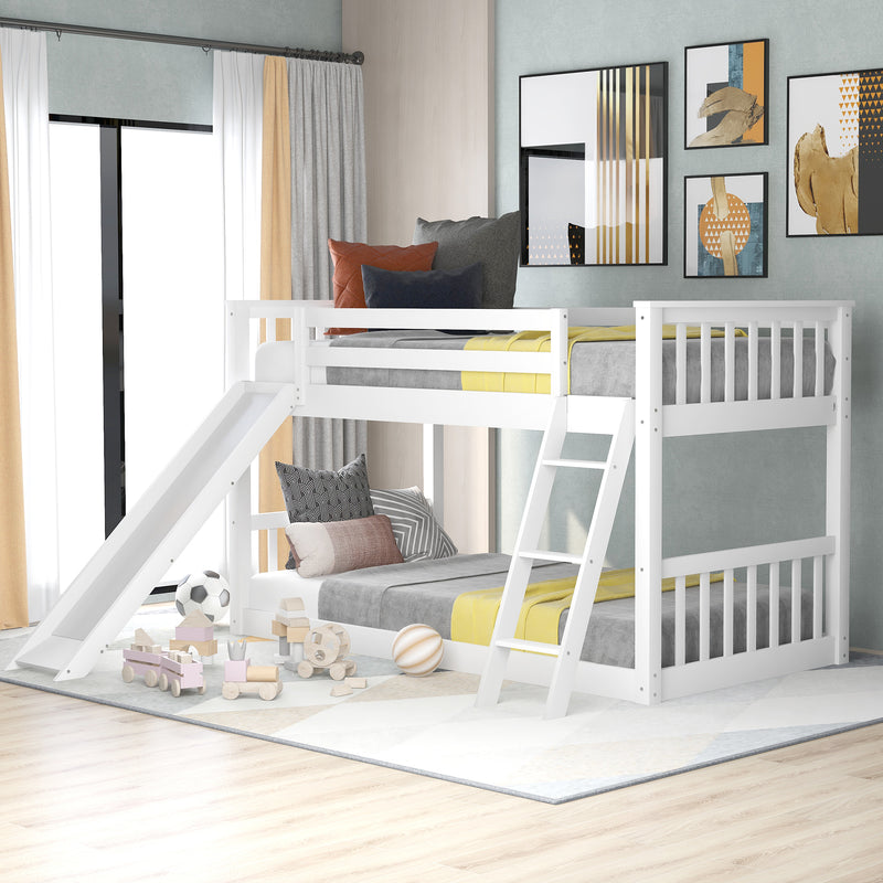 Twin over Twin Bunk Bed with Convertible Slide and Ladder, White