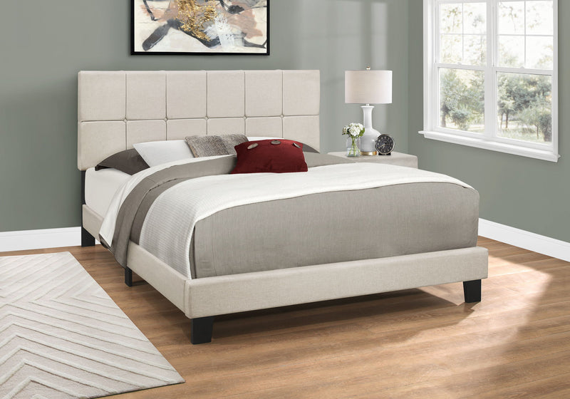 Queen Size Bed, Upholstered, Transitional - Beige