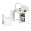 Kids Vanity Table With Mirror And Chair, Dressing Makeup Desk With Storage Shelves - White