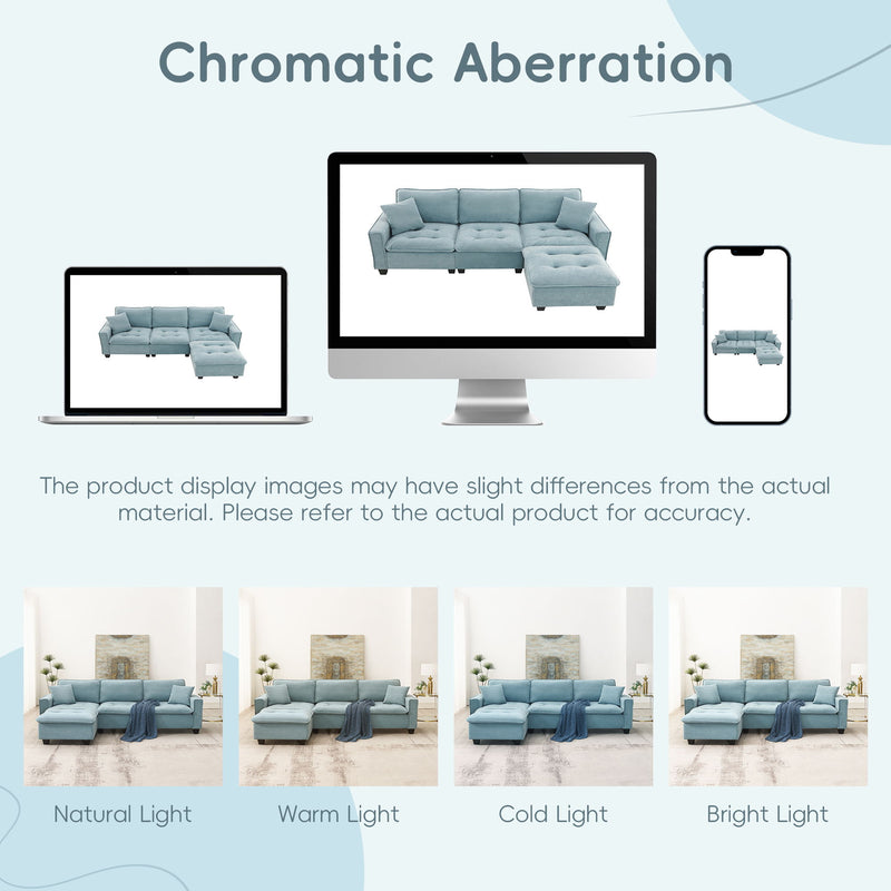 Modern Convertible Sectional L Shaped Reversible Couch Set With Free Pillows 4 Seat Suede Sleeper Sofa With Ottoman