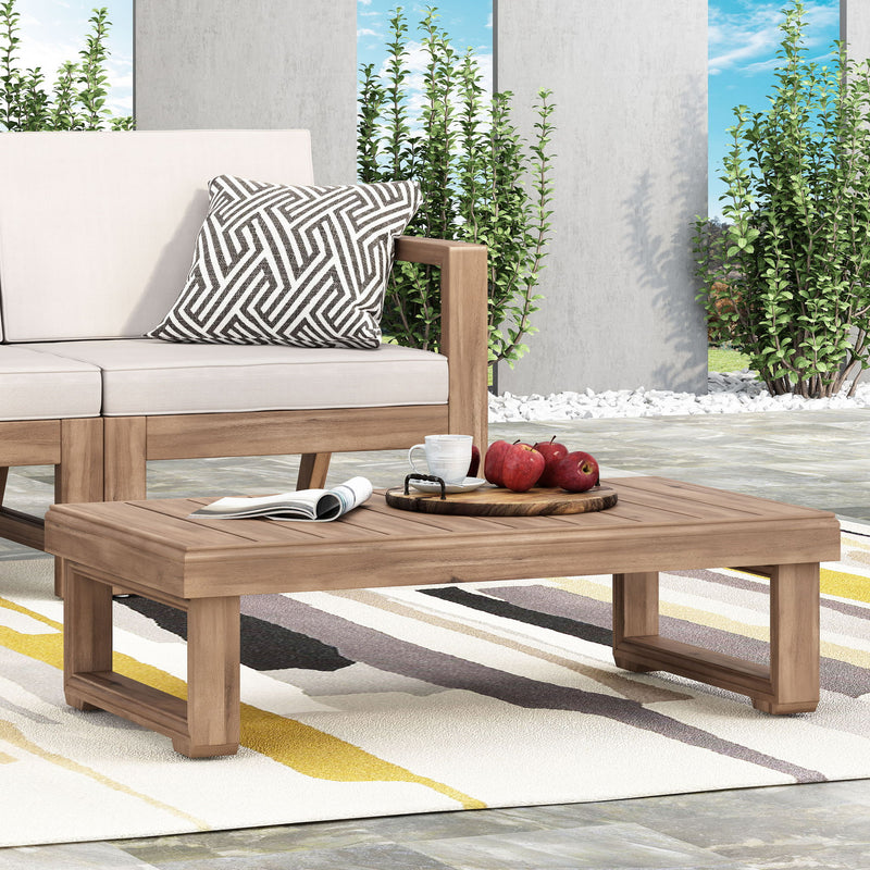 Outdoor Coffee Table With Slat Design And Sled Base - Brown