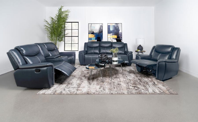 Sloane - Upholstered Padded Arm Reclining Sofa - Blue