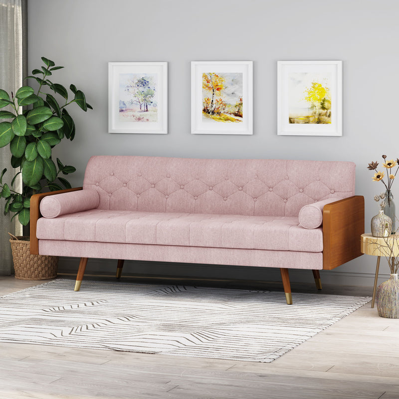 Aidan - Mid Century Modern Tufted Fabric Sofa - Blush