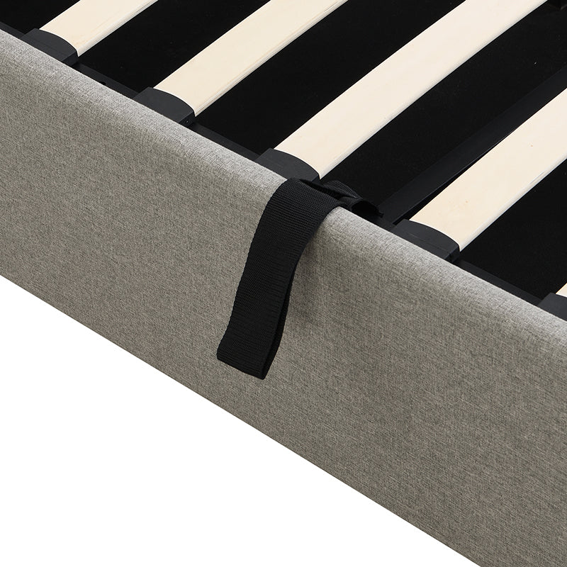 Full Size Sleigh Bed with Side-Tilt Hydraulic Storage System, Linen Upholstery, Gray - Atlantic Fine Furniture Melbourne FL