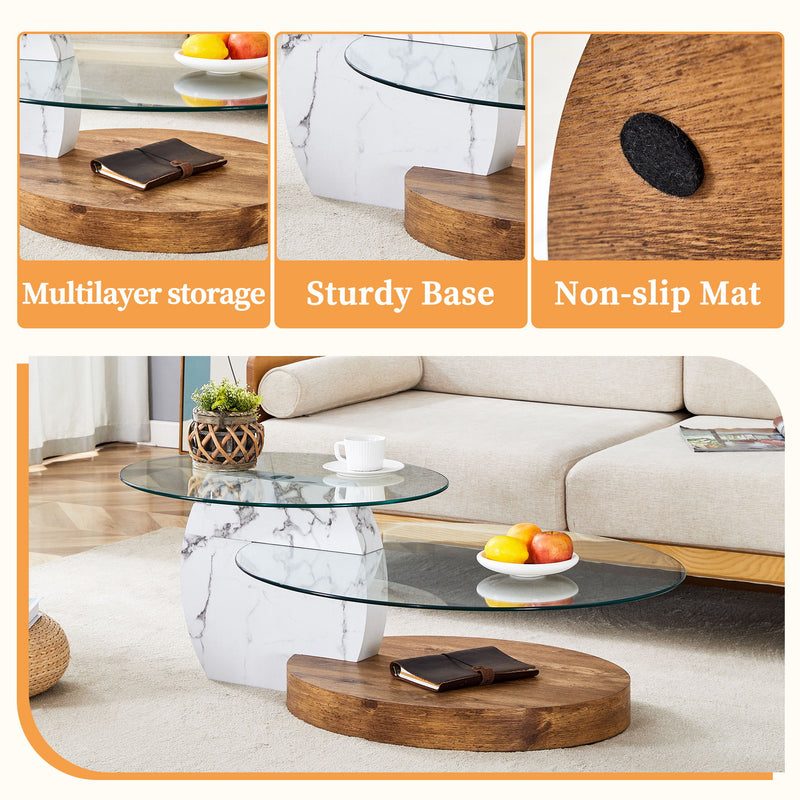 Contemporary Artistic Double Layer Coffee Table,Tempered Glass Top