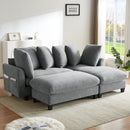Upholstered L Shaped Sectional Sofa With Storage, Movable Ottoman, And 6 Throw Pillows