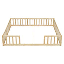 Double Twin Floor Bed with Fence, Guardrails, without door, Natural