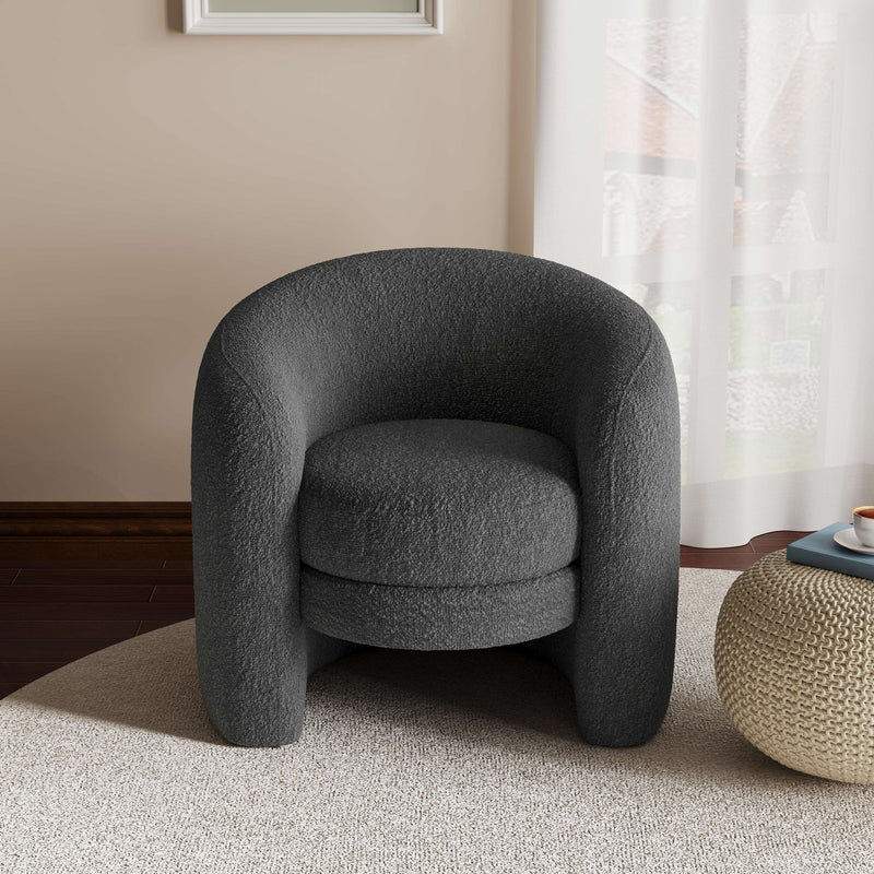 Affinity Modern Curved Back Upholstered Accent Chair With Soft Cozy Boucle Fabric - Dark Gray