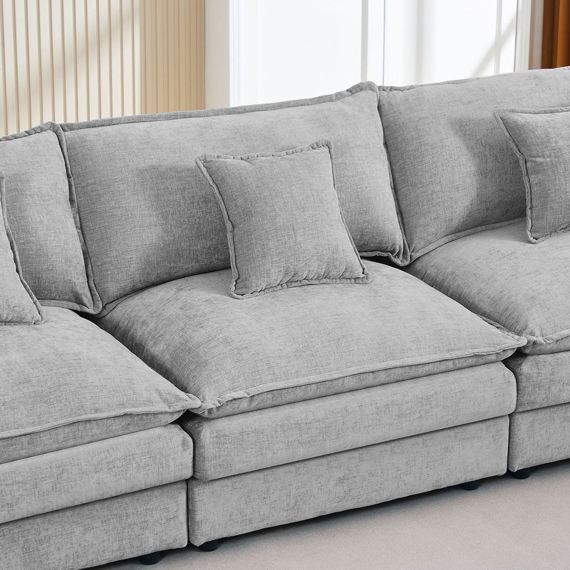 Modular Sectional Sofa L-Shaped Couch Set With Movable Ottoman - Gray