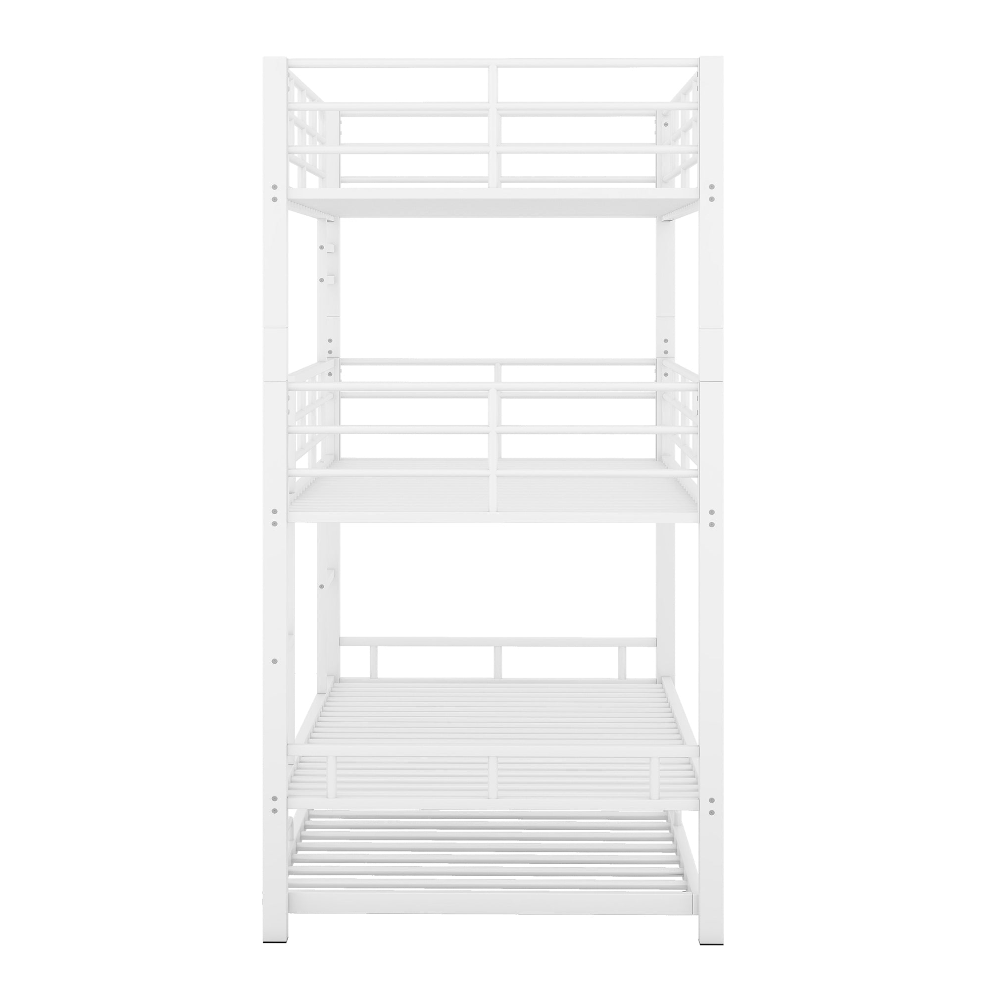 Metal Twin Size Triple Bunk Bed With Trundle, White