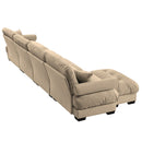Modern Sectional Sofa With Ottoman, Round Bolster Armrests, Waist And Throw Pillows