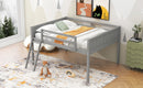 Full Size Wood Loft Bed with Ladder, ladder can be placed on the left or right, Gray
